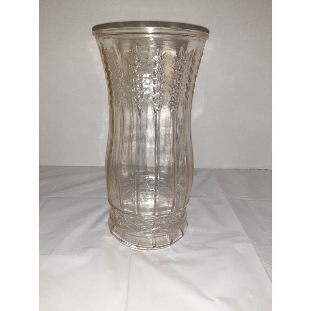 Brody Co. Vintage 1950s Heavy Clear Glass w/ Wheat Stalk Pattern Large Vase